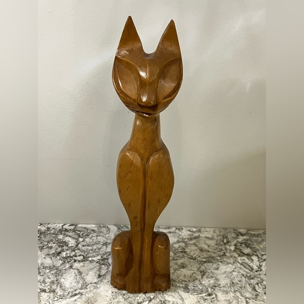 Vintage Mid Century Modern MCM Teak Cat Sculpture